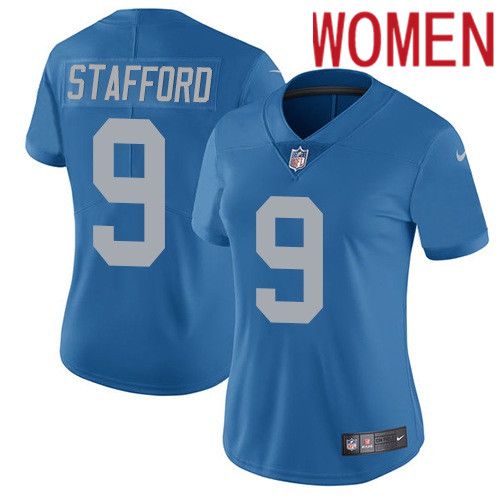 Cheap Women Detroit Lions 9 Matthew Stafford Nike Blue Alternate Vapor Limited NFL Jersey